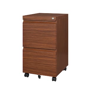 14.57 in. W x 26.18 in. H x 17.32 in. D Brown Freestanding Cabinet 2 Drawer Mobile Filling Cabinet with Lock and Wheels