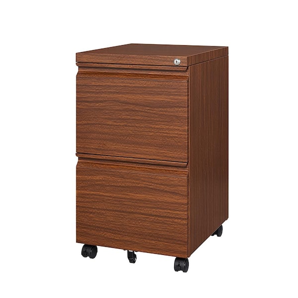 LISSIMO 14.57 in. W x 26.18 in. H x 17.32 in. D Brown Freestanding Cabinet 2 Drawer Mobile Filling Cabinet with Lock and Wheels