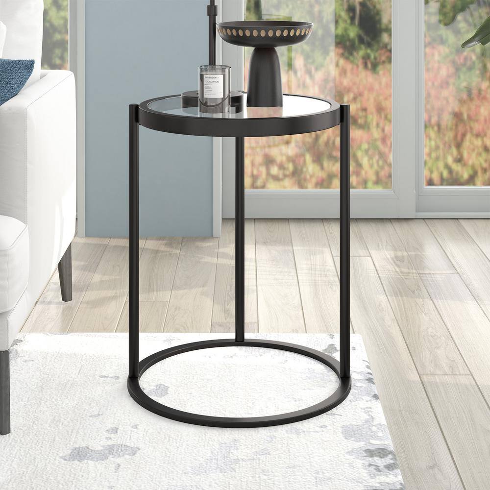 Sleek 16" Round Metal & Glass Side Table in Blackened Bronze