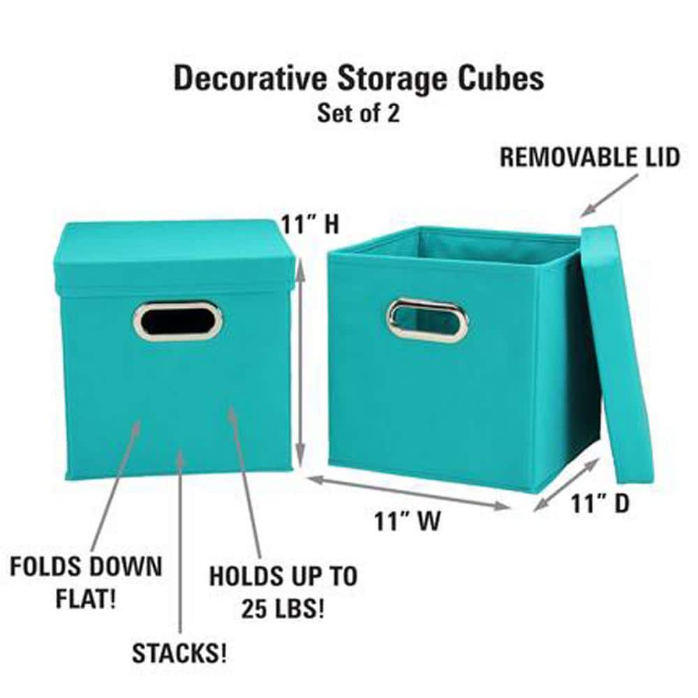 Aqua 11" Fabric Collapsible Lidded Storage Cubes (Set of 2)