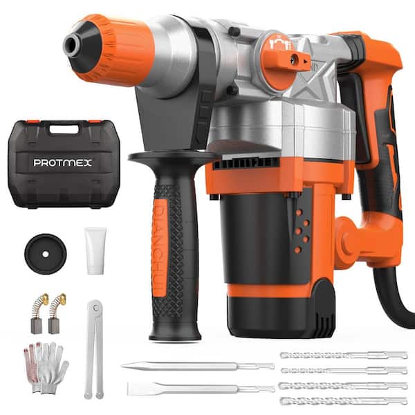 Angel Sar 1-1/4 in. 13 Amp Heavy Duty Rotary Hammer Drill with Safety Clutch 4-Functions Including Grease, Chisels and Drill Bits