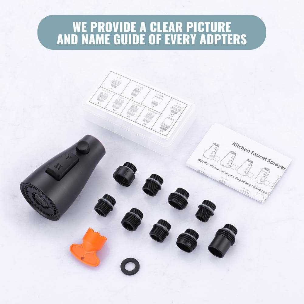 Oil Rubbed Bronze 3-Function Kitchen Faucet Spray Head with 9 Adapters