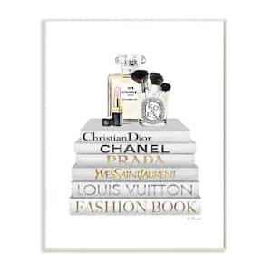 Stupell Industries Fashion Designer Makeup Bookstack White Gold Watercolor Wood Wall Art, Proudly Made in USA - 10 x 15