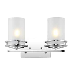Fairfax 14.25 in. 2-Light Chrome Metal/Frosted Glass Contemporary Glam LED Vanity Light