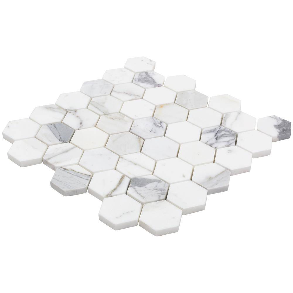 Hexagon White and Gray Marble Mosaic Tile Sheet