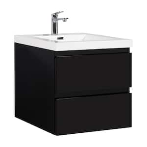 24 in. W x 20 in. D x 22 in. H Wall-Mounted Bath Vanity in Black with Glossy White Cultured Marble Top