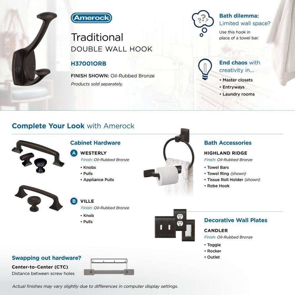 Oil Rubbed Bronze Double Prong Decorative Wall Hook