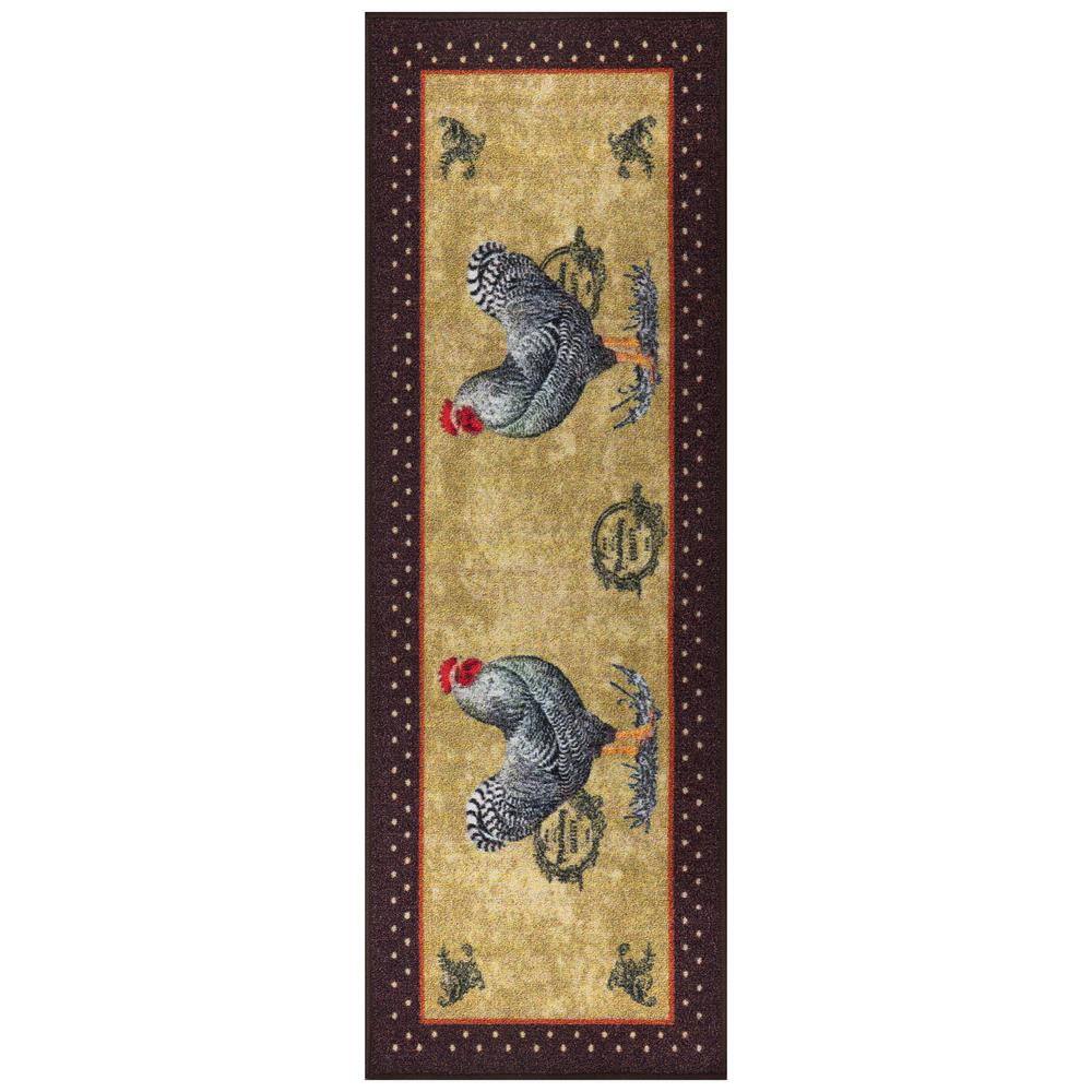 Ottomanson Rooster Collection Non Slip Rubberback Rooster Design 2x5   Brown Beige Ottomanson Kitchen Mats Roo4208 20x59 64 1000 