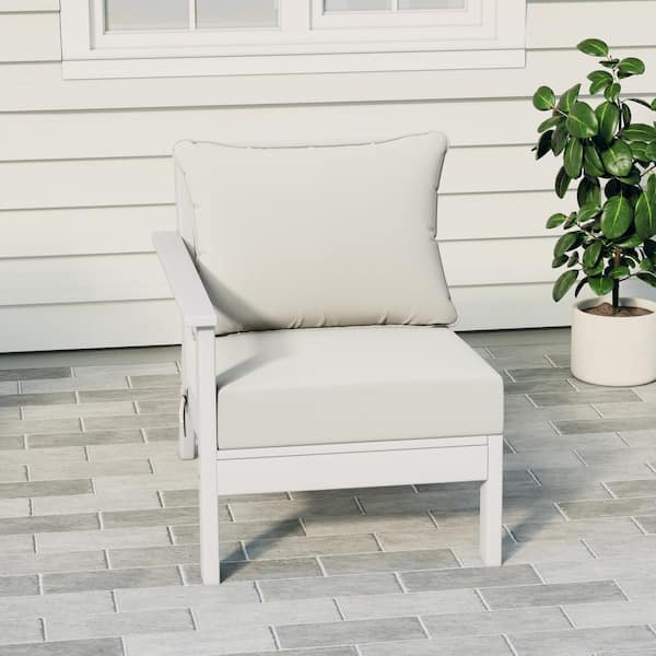 Birchwood Outdoor Patio Deep Seating Left Facing Arm HDPE Lounge Chair in White with White Cushions