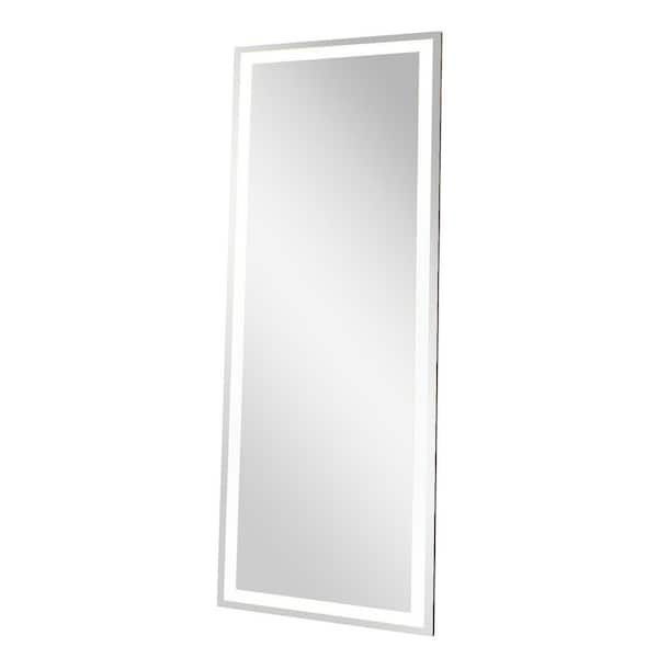 24 in. W x 71 in. H Rectangular Aluminum Alloy Framed Tilt LED Wall/Freestanding Bathroom Vanity Mirror in Black