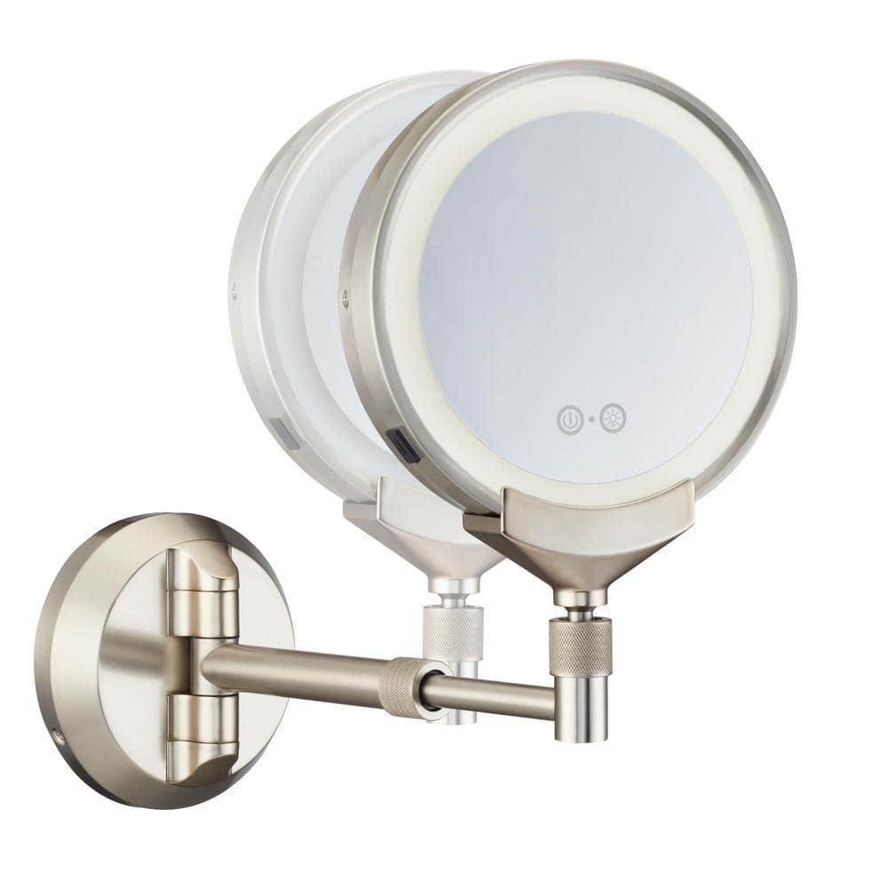 Satin Nickel LED Wall Mount Vanity Mirror with Telescoping Arm