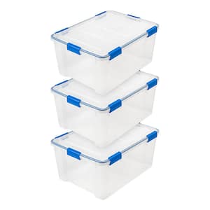 60 Qt. WEATHERTIGHT Multi-Purpose Storage Box, Clear with Blue Buckles (3-Pack)
