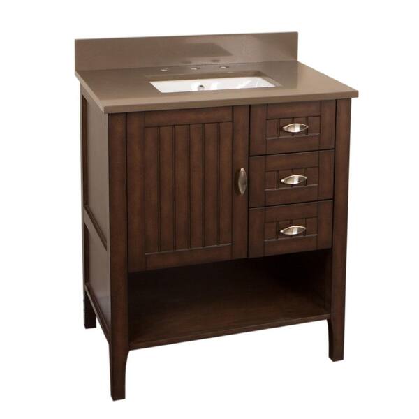Bellaterra Home Visalia 30 in. W x 22 in. D Single Vanity in Sable Walnut with Quartz Vanity Top in Taupe with White Basin