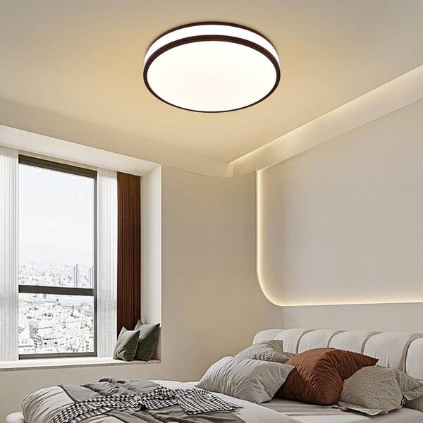 天井照明 OUKANING 15 in. Black and White Modern Round Flush Mount Ceiling