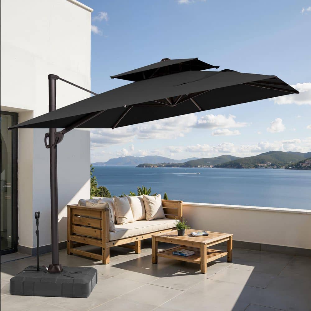 11 ft. × 9 ft. Patio Cantilever Umbrella Aluminum Outdoor Offset Umbrella with 300 lb. Fillable Wheeled Base in Black price history on PriceWatchPro