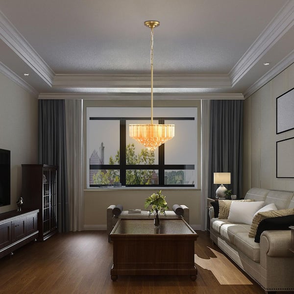 14 in. Modern Round Chandelier, 6-Light Gold Luxury Dining room Chandelier, for Living Room Bedroom kitchen island Hotel