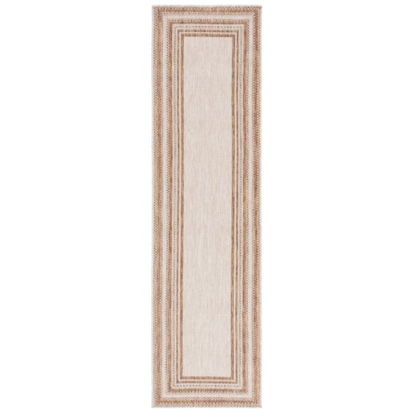 Beach House Beige/Brown 2 ft. x 10 ft. Concentric Border Indoor/Outdoor Runner Rug