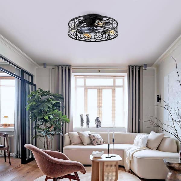 20 in. Black Housing and Gray PC Blades Flush Mount Fandelier Low Profile Ceiling Fan Without Lights, Remote, DC Motor