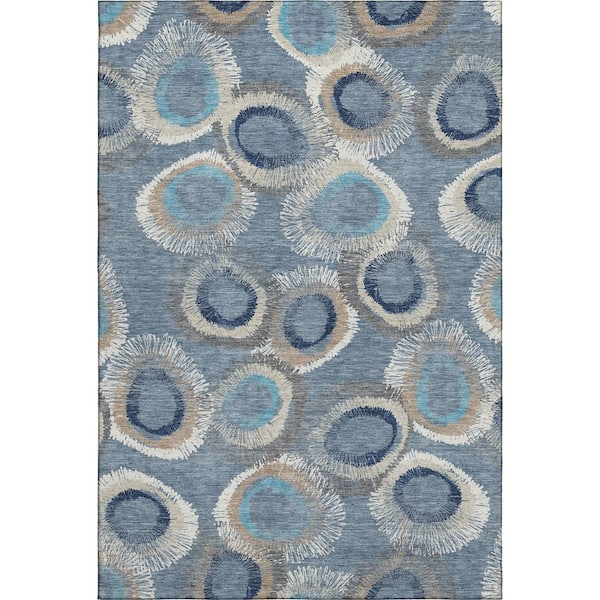 Mayfield Premium Machine Washable Abstract AMF2278 Denim 8 ft. x 10 ft. Area Rug