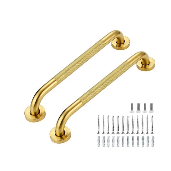 Unbranded 16 in. L x 1 in. D Concealed Screw Anti Slip Grab Bar for Bathtub & Shower, Safety for Disabled & Senior 2 Pack in Gold