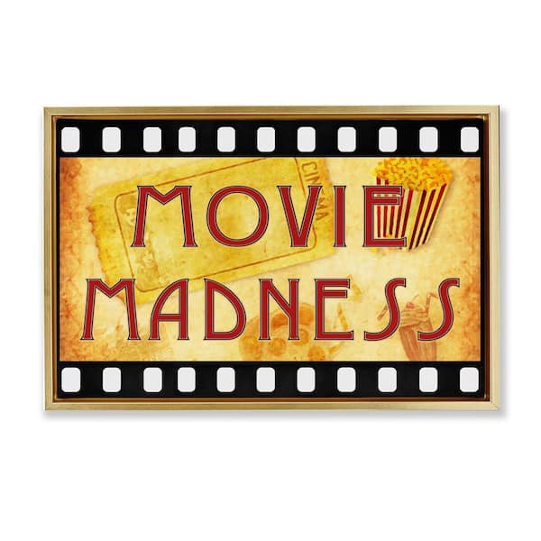 Stupell Industries Movie Madness Classic Sign by Graffi tee Studios Gold Floater Frame Abstract Graphic Art Print 17 in. x 25 in.