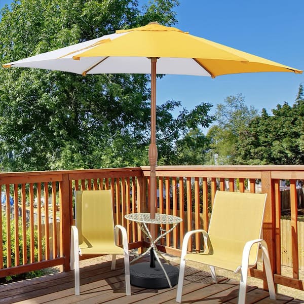 7 ft. Steel Market Patio Umbrella in Yellow and White