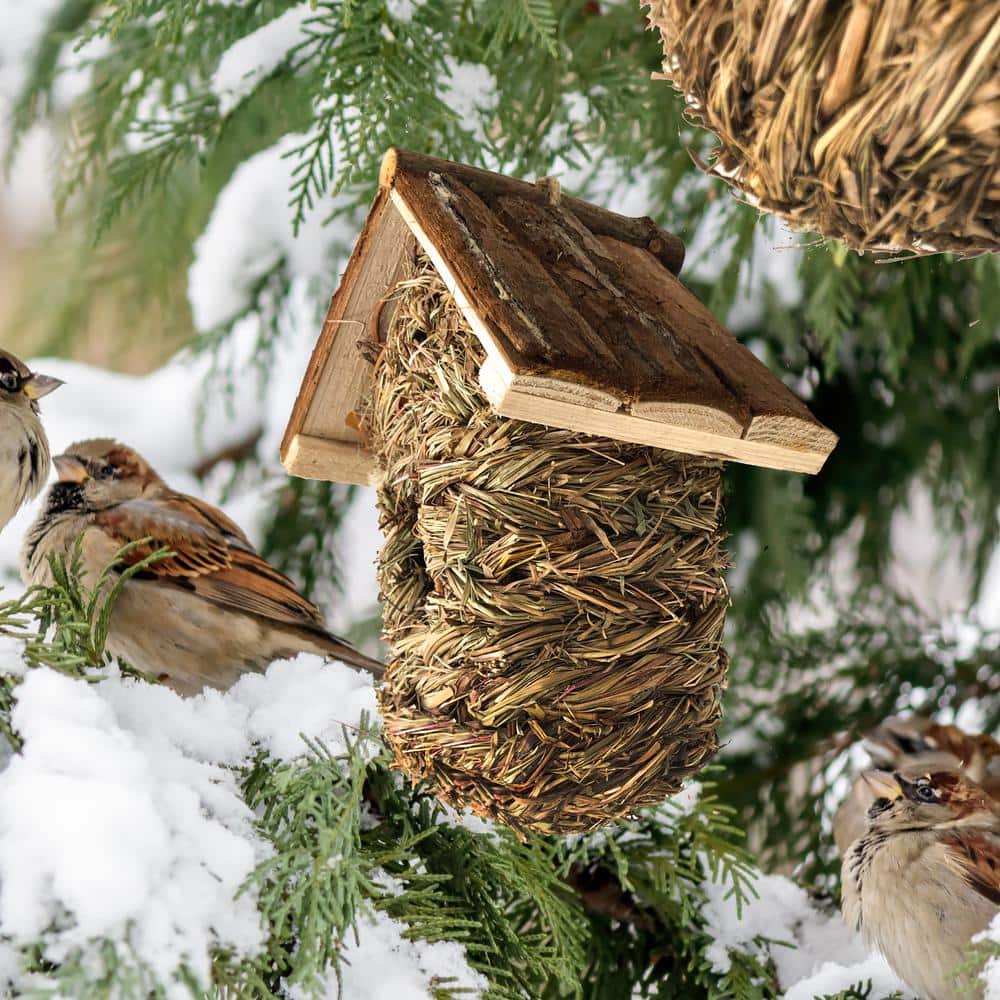 Natural Woven Grass and Pine Birdhouse Set, 2-Pack