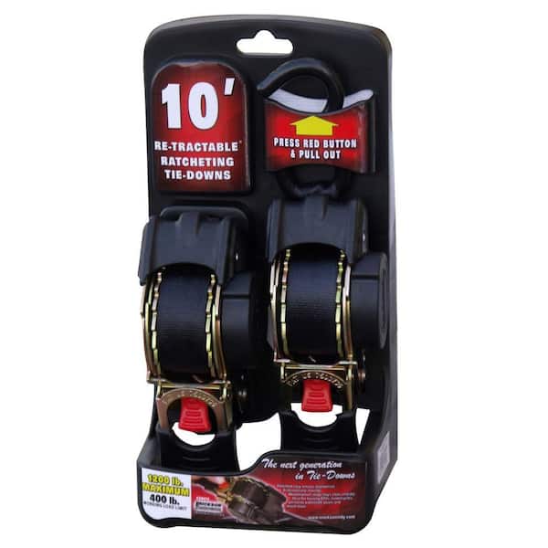 4 Pack) 2 x 10' Auto Re-Tractable Ratchet Straps with Coated S hook