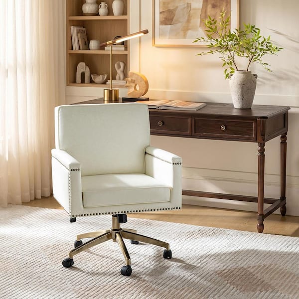 Manuel Faux Leather Swivel Office Chair in Ivory
