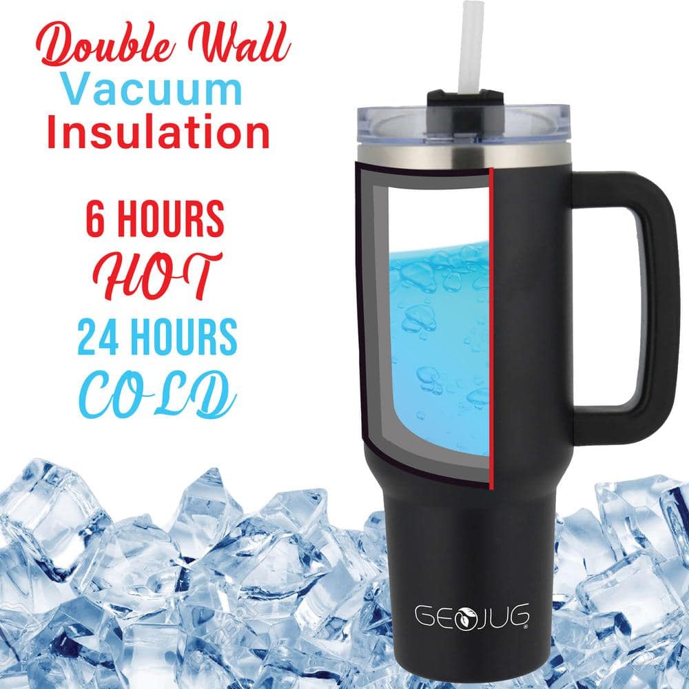 40 oz Black Stainless Steel Insulated Travel Tumbler with Handle
