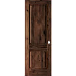 32 in. x 96 in. Rustic Knotty Alder Wood 2 Panel Left-Hand/Inswing Red Mahogany Stain Single Prehung Interior Door