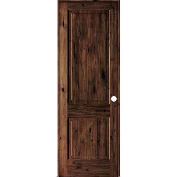 Krosswood Doors 32 in. x 96 in. Rustic Knotty Alder Wood 2 Panel Left-Hand/Inswing Red Mahogany Stain Single Prehung Interior Door
