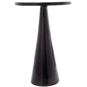 16 in. Black Cone Geometric Large Round Glass End Table with Textured Glass Tabletop