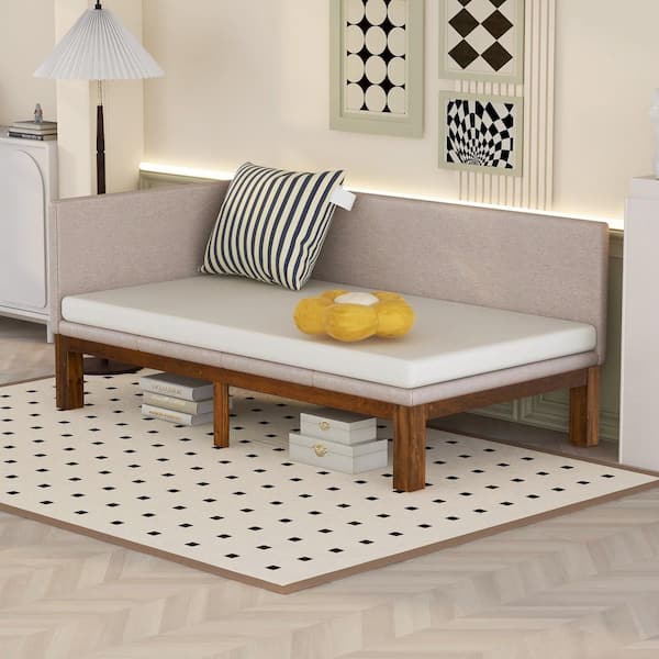 Harper & Bright Designs Beige Twin Size Upholstered Daybed with Wood Frame