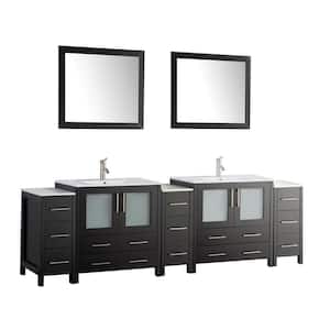 Brescia 96 in. W x 18 in. D x 36 in. H Bath Vanity in Espresso with Vanity Top in White with White Basin and Mirror