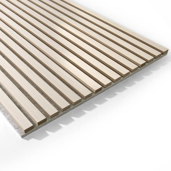 4/5in. x 2ft. x 4ft. White Elm Slat MDF Decorative Acoustic Wall Paneling, 3D Fluted Sound Absorbing Panels (4-Pack)