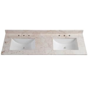61 in. W x 22 in. D Stone Effects Double Vanity Top in Dune with White Sinks