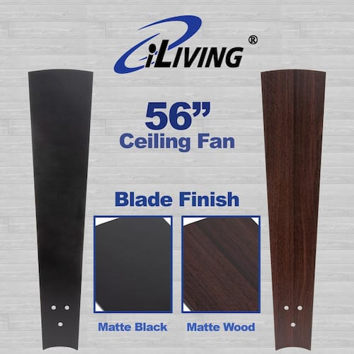 56 in. Indoor/Outdoor Black/Wood Ceiling Fan with Remote Control 3 Blades 6 Speeds Quiet and Reversible Ceiling Fans Without Lights