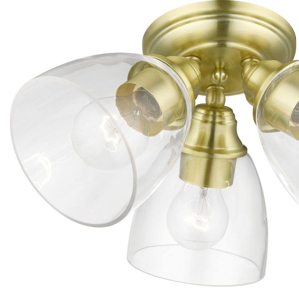 Montgomery Satin Brass 3-Light Indoor/Outdoor Flush Mount with Clear Glass