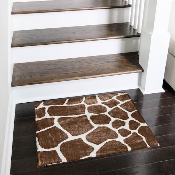 2 X 3 Brown, Ivory Animal Print Runner Rug