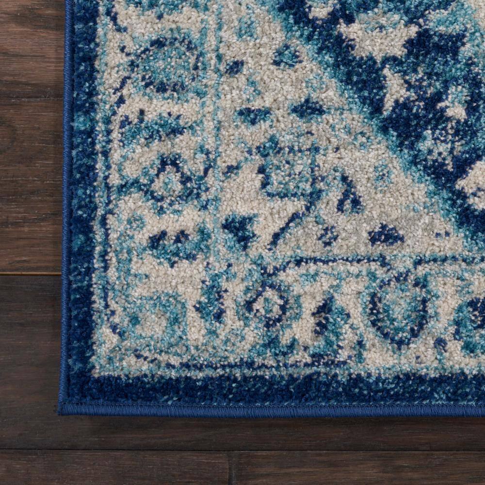 Ivory and Navy Synthetic 24'' Easy-Care Rectangular Area Rug