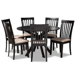 Lore 7-Piece Sand and Dark Brown Dining Set