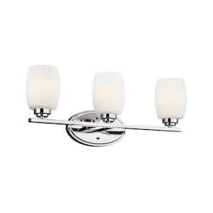 Eileen 24 in. 3-Light Chrome Contemporary Bathroom Vanity Light with Etched Glass Shade