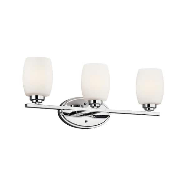 KICHLER Eileen 24 in. 3-Light Chrome Contemporary Bathroom Vanity Light with Etched Glass Shade