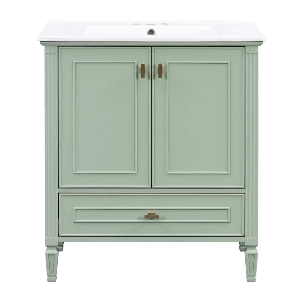 30in. W in Single of Sink Soft Close Door Vanity Green Bath Vanity with White Ceramic Top Basin price history on PriceWatchPro