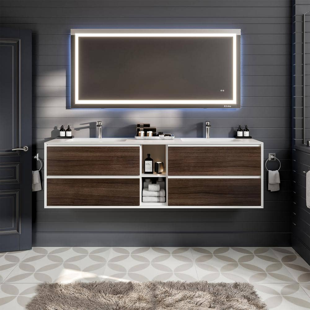 Vienna 75 in. W x 20 in. D x 22 in. H Floating Double Bathroom Vanity in Grey Oak with White Acrylic Top -  Eviva, EVVN777-75GOWH