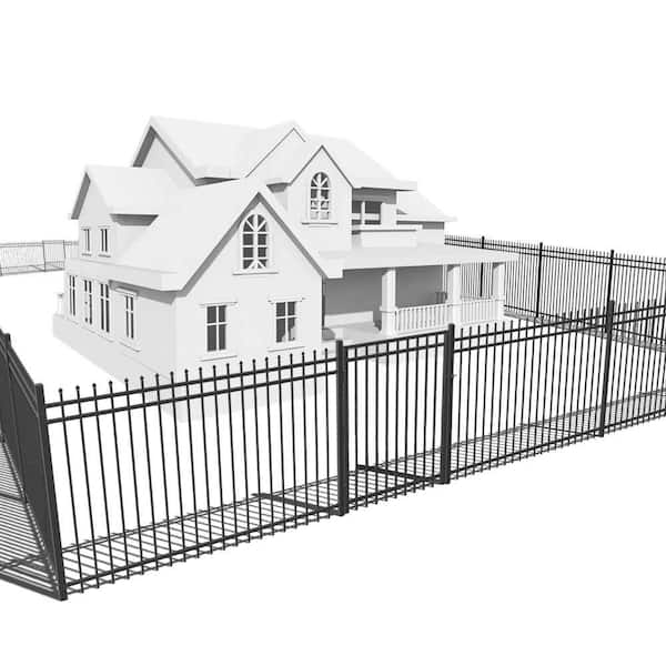 Fencer Wire 5 ft. x 8 ft. Black Steel Spaced Bar Pinnacle Metal Fence Panel with Flat Top Fence Gate(Set of 52 ft. )