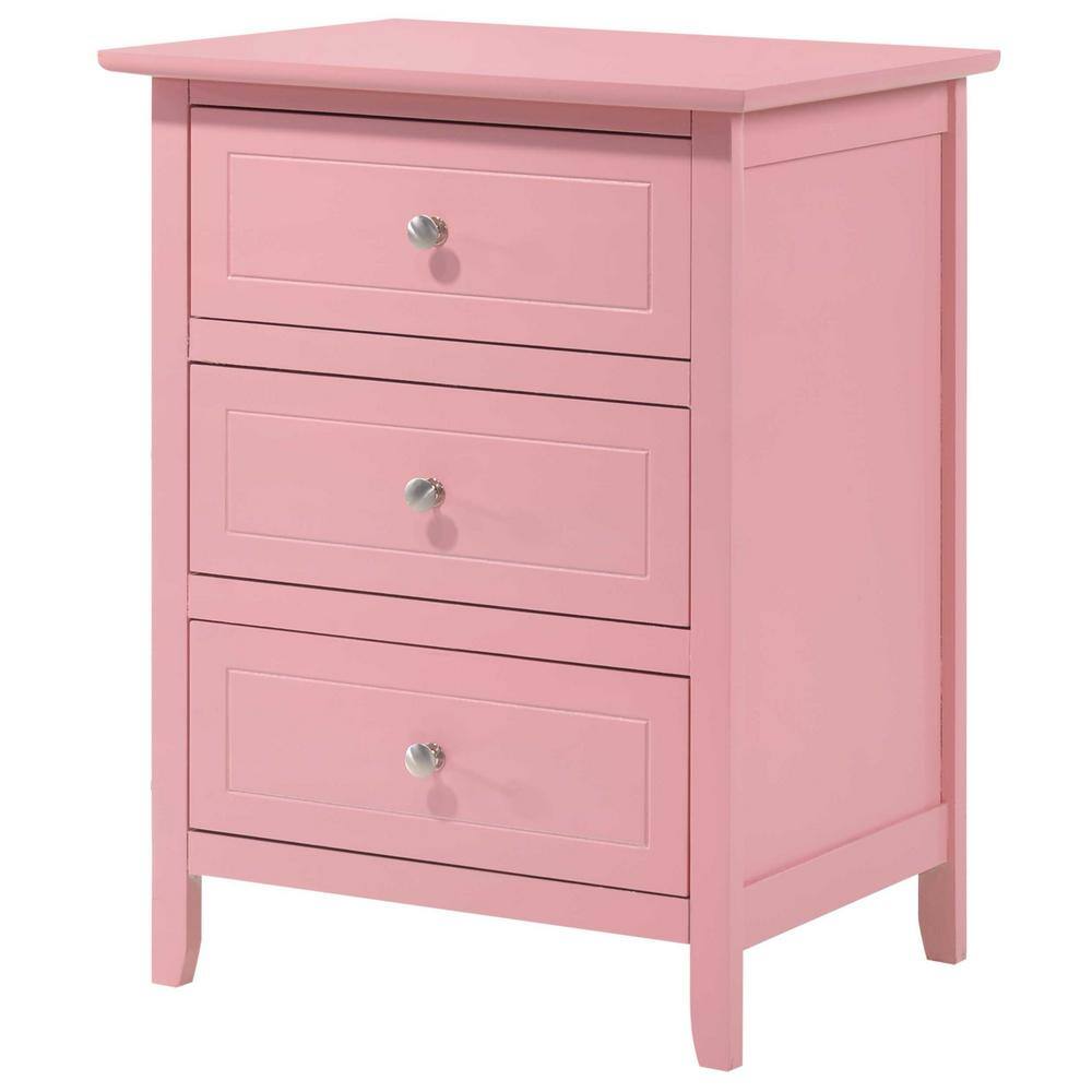 Daniel Pink 3-Drawer Solid Wood Nightstand