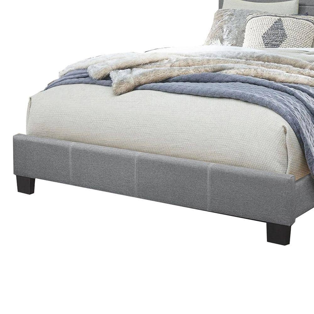 Transitional Gray Queen Upholstered Bed with Panel Headboard and Storage Drawer