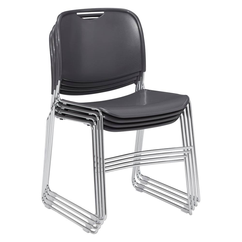 Gunmetal Ultra-Compact Stackable Chair with Chrome Frame - Set of 4
